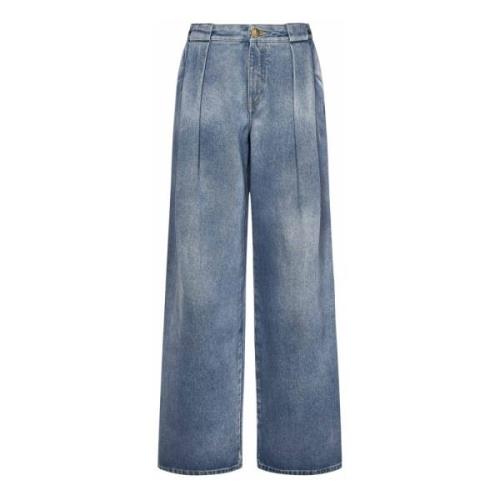 Blå Baggy Plisserte Jeans