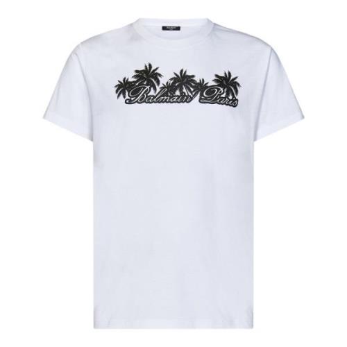 Hvit Palm Tree Logo T-skjorte