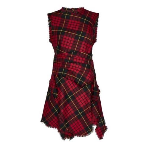 Rød Tartan Ull Ermeløs Kjole