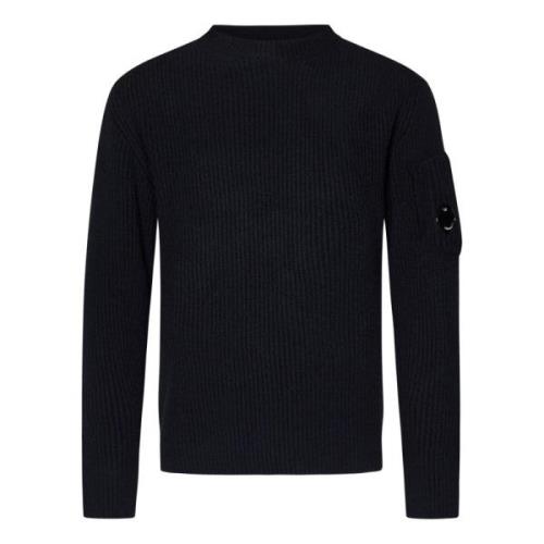 Sort Crewneck Genser med Glidelåslomme