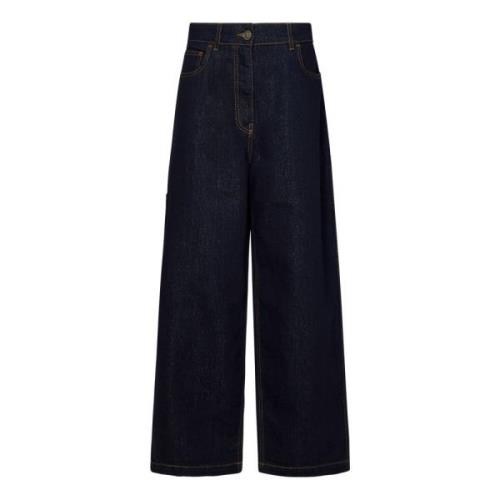 Blå Baggy Jeans med Høy Midje