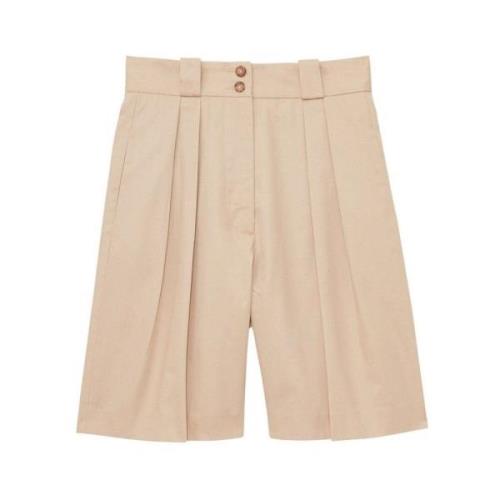 Beige Plissert Høy Midje Shorts