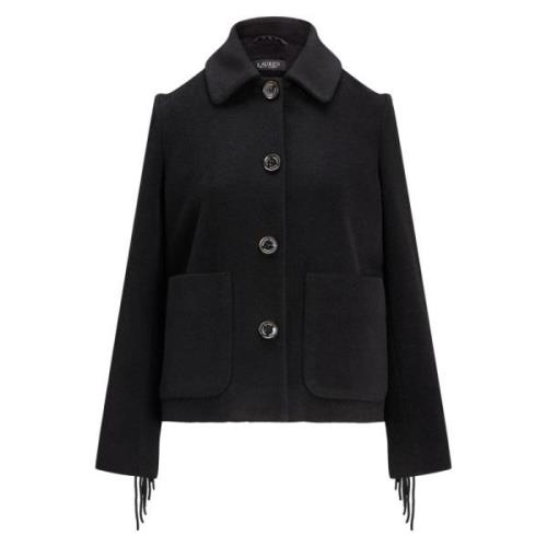 Sort Lauren By Ralph Lauren Sort Fringe Wool Blend Coat Yttertøy