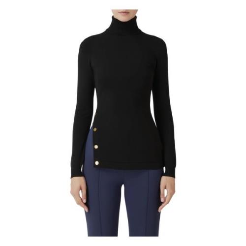 Sort Turtleneck Genser med Gullknapper