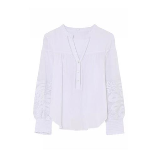 Brodert Bluse med V-hals