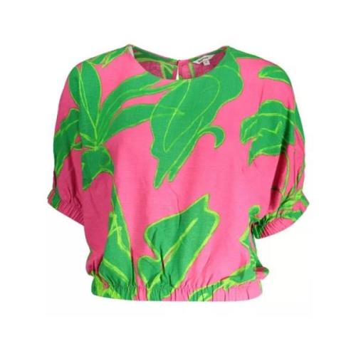 Chic Pink Viscose Blouse with Contrast Details