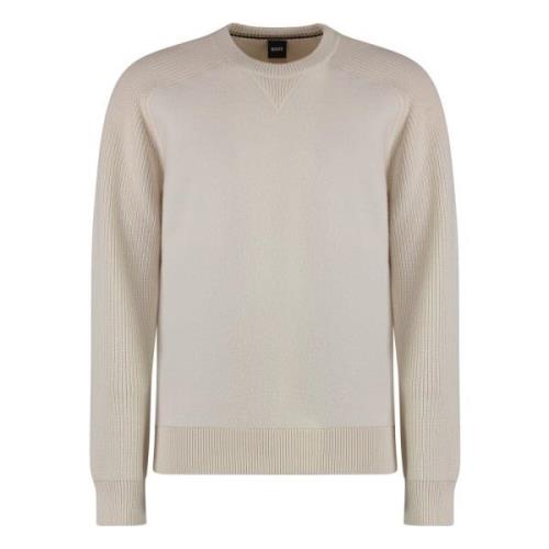 Ribbet crew-neck genser i bomullsblanding