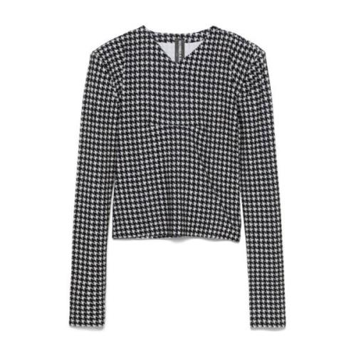 Sort Houndstooth Langermet Kjole