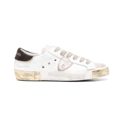 Hvite Skinn Sneakers Distressed Finish