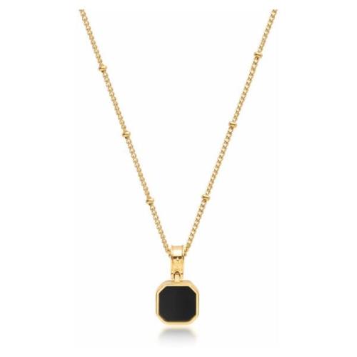 Gold Necklace with Onyx Mini Square Pendant