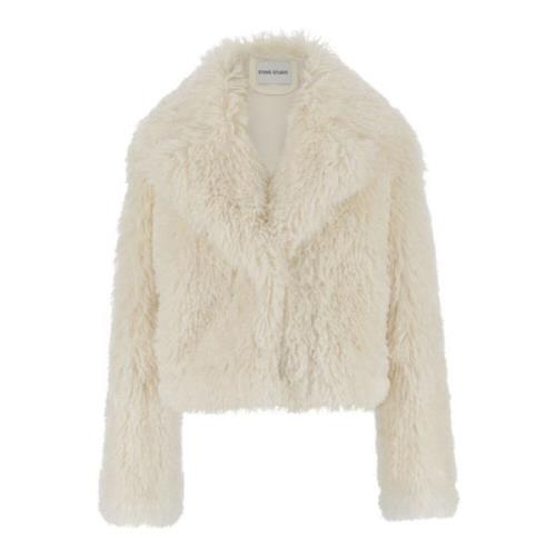 Faux Fur Revers Jakke Hvit