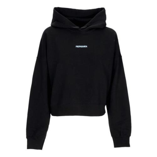 Sort Cropped Hoodie med Ribber