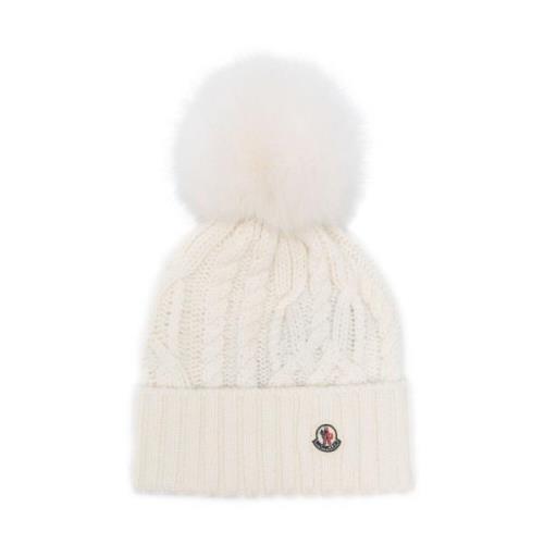 Hvit Pom-Pom Beanie Lue