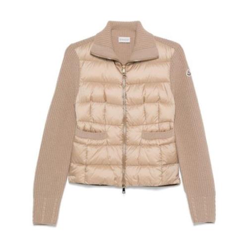 Beige Polstret Cardigan med Ullinnlegg