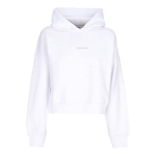 Cropped Hoodie med Ribber Hvit