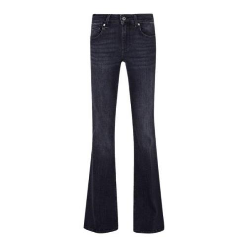 Flare stretch denim jeans med brukt vask