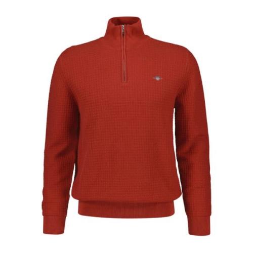 Rød Bomull Teksturert Half Zip Topp