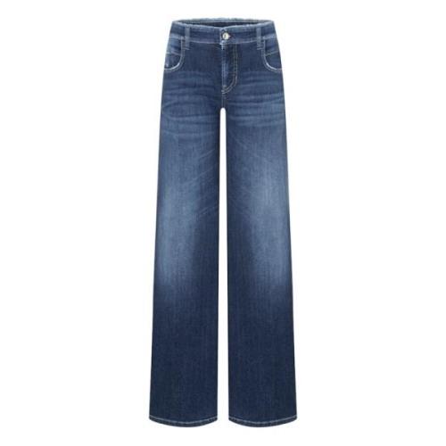 Blå Wide Leg Frynse Jeans