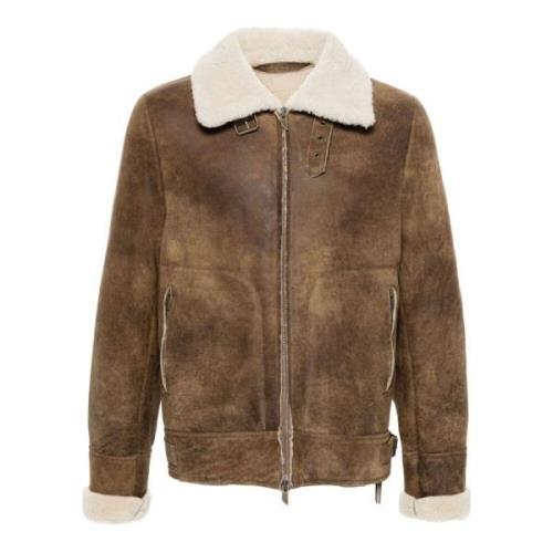 Brun Shearling Glidelåsfrakk