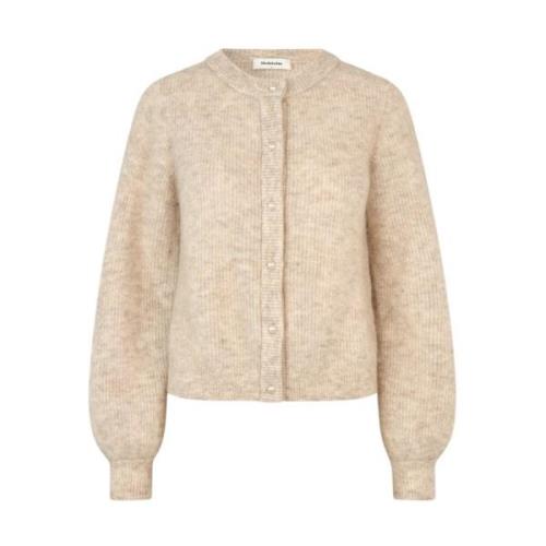 Beige Melange Cardigan med Ballongermer