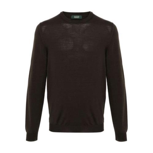 Brun Strikket Crew Neck Genser