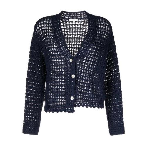 Blå Heklet Cardigan Casual Stil