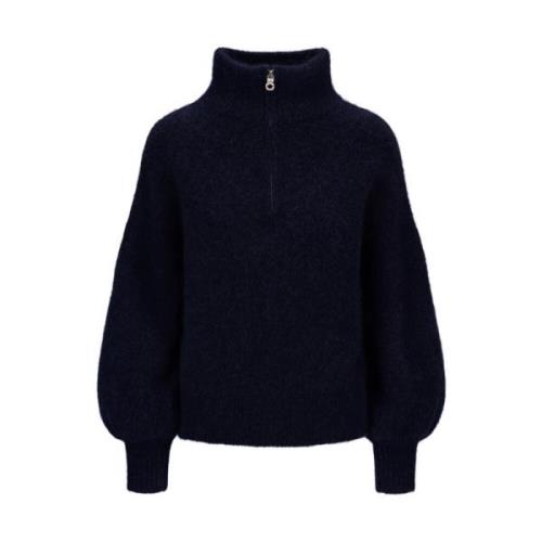 Chunky Mohair Zip Sweater Navy