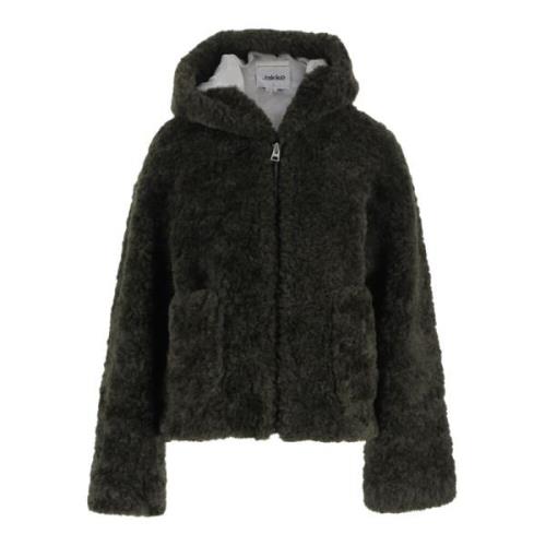 Grønn Faux Fur Hettejakke