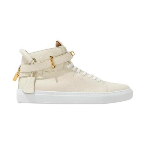 Beige skinn høye sneakers med logo