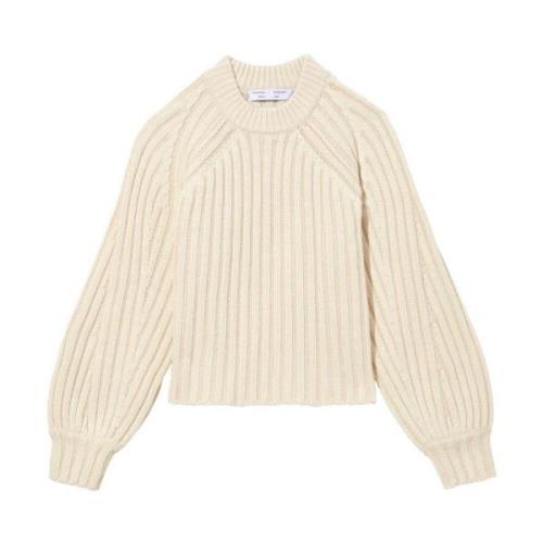 Rib Crewneck Sweater i Beige