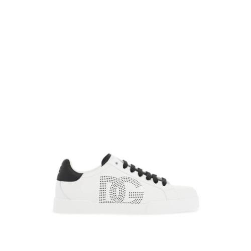 Portofino Skinn Sneakers med Perforert Logo