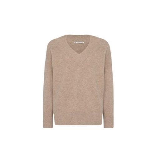 Beige Oversized V-Neck Pullover Sweater