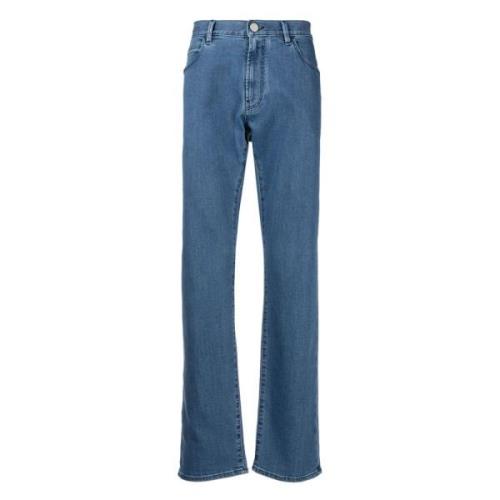 Elegant Blå Straight Jeans med 5 Lommer