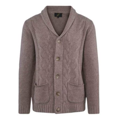 Brun Strikket Cardigan med Flettedetaljer