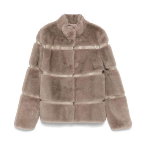 Faux-Fur Grå Jakke Med Ståkrage