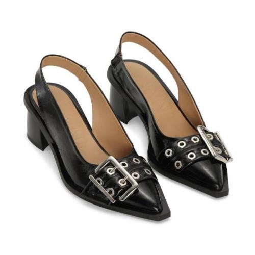 Svart Feminin Spenne Slingback Pumpe