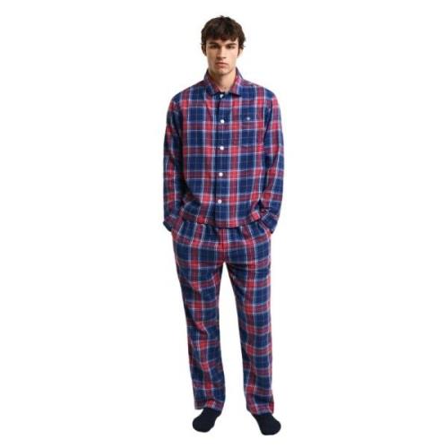 Flanell Pyjamas Sett i Marineblå/Rød Rutete