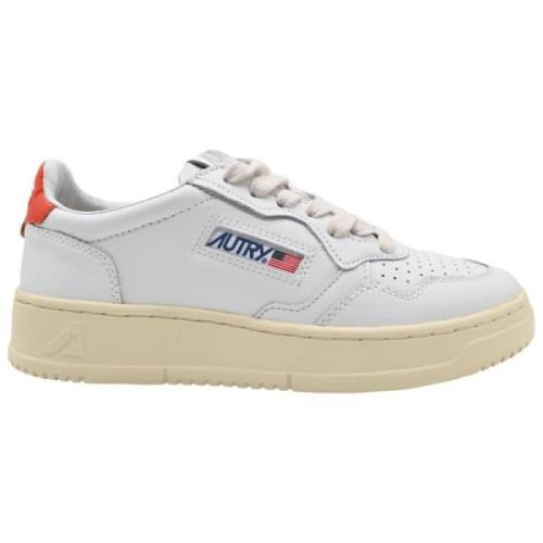 Lave Dame Skinn Sneakers Hvit Oransje