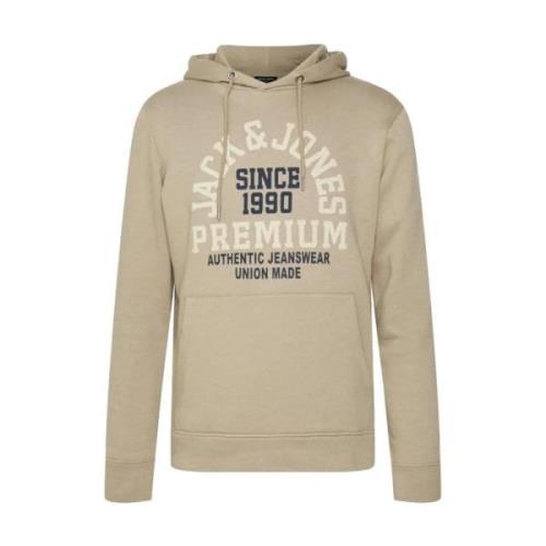 Beige Bomull Polyester Hettegenser med Logo