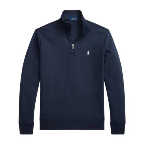 Marineblå Double-Knit Quarter Zip Pullover Genser