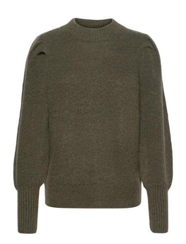 Slflinna-Mia Ls Knit O-Neck B Khaki Selected Femme