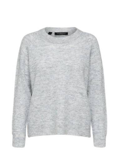 Slflulu Ls Knit O-Neck B Noos Grey Selected Femme