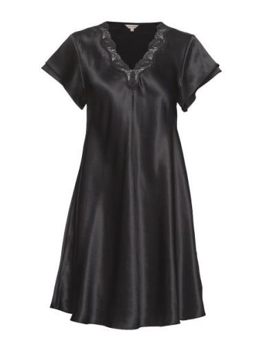 Pure Silk - Nightgown W.lace, Short Black Lady Avenue