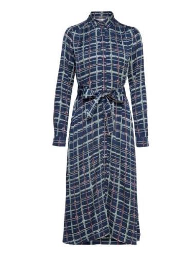 Checked Satin Dress, Lenzing™ Ecovero™ Navy Esprit Collection