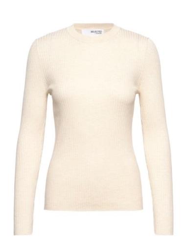 Slflydia New Rib Ls Knit O-Neck B Cream Selected Femme