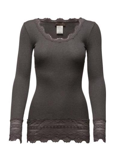 Silk T-Shirt W/ Lace Grey Rosemunde