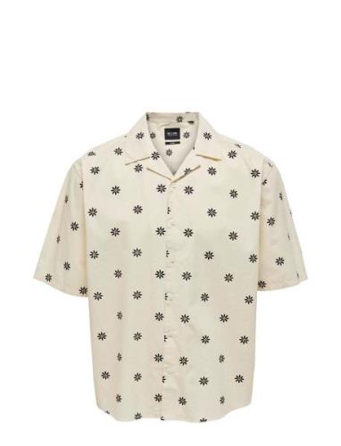 Onstie Rlx Washed Aop Ss Shirt Cream ONLY & SONS