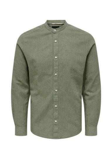 Onscaiden Ls Solid Linen Mao Shirt Noos Green ONLY & SONS