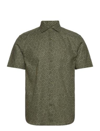 Aop Linen/Cotton Shirt S/S Khaki Lindbergh