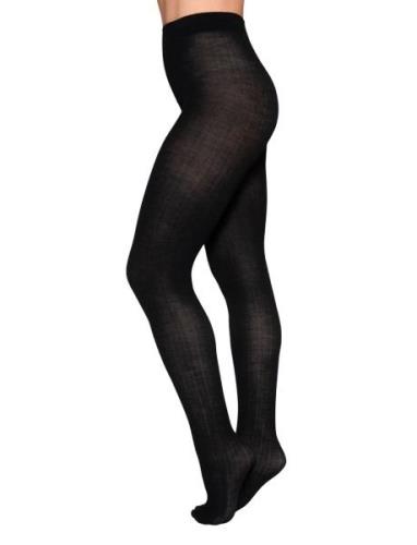 Freja Wool Tights Black Swedish Stockings